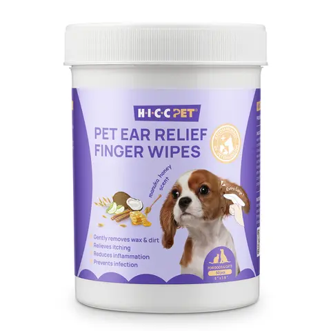 【New Arrivals】 HICC PET Dog Ear Finger Wipes 100 Pack - Remove Wax & Stop Odor - Anti Itch Ear Cleaner for Dogs & Cats - Coconut Oil, Gentle Pet Grooming Wipes for Puppies Dog Wipes for Itchy Ears Prevent Ear Infections Natural