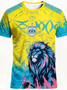Men's England Lion Football T-Shirt, Soccer Shirt, Official Team Logo, Breathable Round Neck, Short Sleeve, Sports Top, Casual Wear, Perfect Gift
