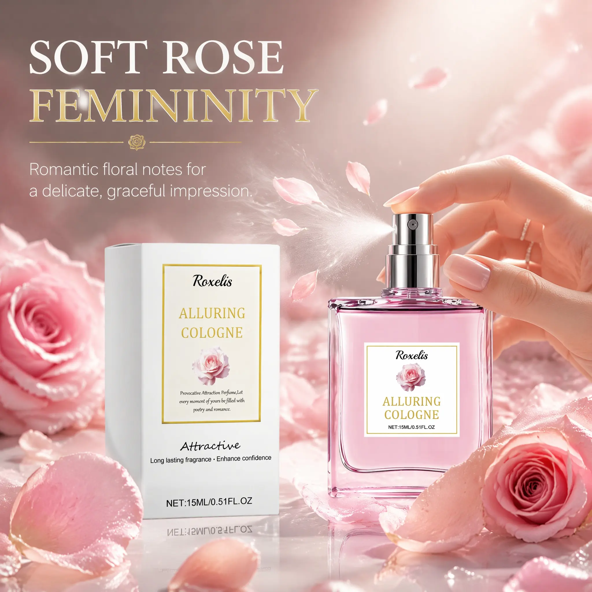 Roxelis Rosa perfumes para mujer - 15ml travel size perfume, Soft Rose Aromatic Flower Fragrance, Smelling Good, Long-Lasting, All-Season, Ideal for Date Nights, Enhance Confidence, Floral, Perfumes For Women, Gift Box, Pulse Points, All Seasons, Light Fl