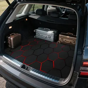 1PC red-black tech-sense trendy trunk mat, Car accessory, wear-resistant and easy to clean, durable polyester floor liner, safe and practical, suitable for daily travel, lifting and safe storage of goods, car trunk mat