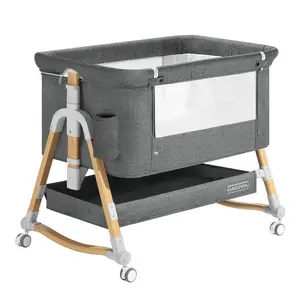 [Mother's Day Gift] HARPPA 3-in-1 Foldable Baby Bassinet Bedside Sleeper, Rocking Bassinet with Mattress & Cover, Height Adjustable Bassinet for Baby with Wheels, Crib For Infant, mothersdaygift
