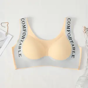 QUASTI 1 PCS Women's Wireless Sculpt Contrasting Bra, Letter Design No Underwire Comfort Bralettes Unlined Cami Bra, Cup Lifting Seamless Soft Bralette Basic Tshirt Sports Bras, Fashionable Elegant Comfortable Fit Womenswear Everyday Deals For You Days