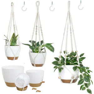 Hanging Planters with Macrame Plant Hangers for Indoor Outdoor Plants 3 Set Self Watering Pots Hanging Baskets Flower Pot Holders 3 Different Size