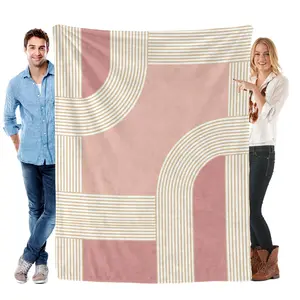 Blush Pink Boho Arch Flannel Throw Blanket, Soft Cozy Modern Geometric Fleece Blanket for Couch Bed, Warm Aesthetic Home Decor Gift for Mom