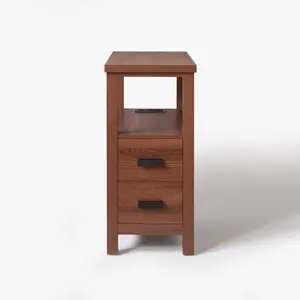 End Table with Charging Station, Side Table with USB Ports & Outlets, Nightstand with 2 Drawers, Small Wood Bedside Table, Rustic Modern Side Table for Bedroom, Living Room, Space Saving Furniture