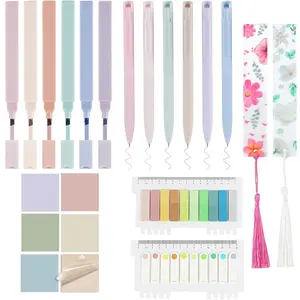 Highlighter Pen Set, 1 Set Including Highlighter Pen & Tape & Sticky Note & Bookmark & Brush, Aesthetic Pastel Highlighters Pens for Women Teens School