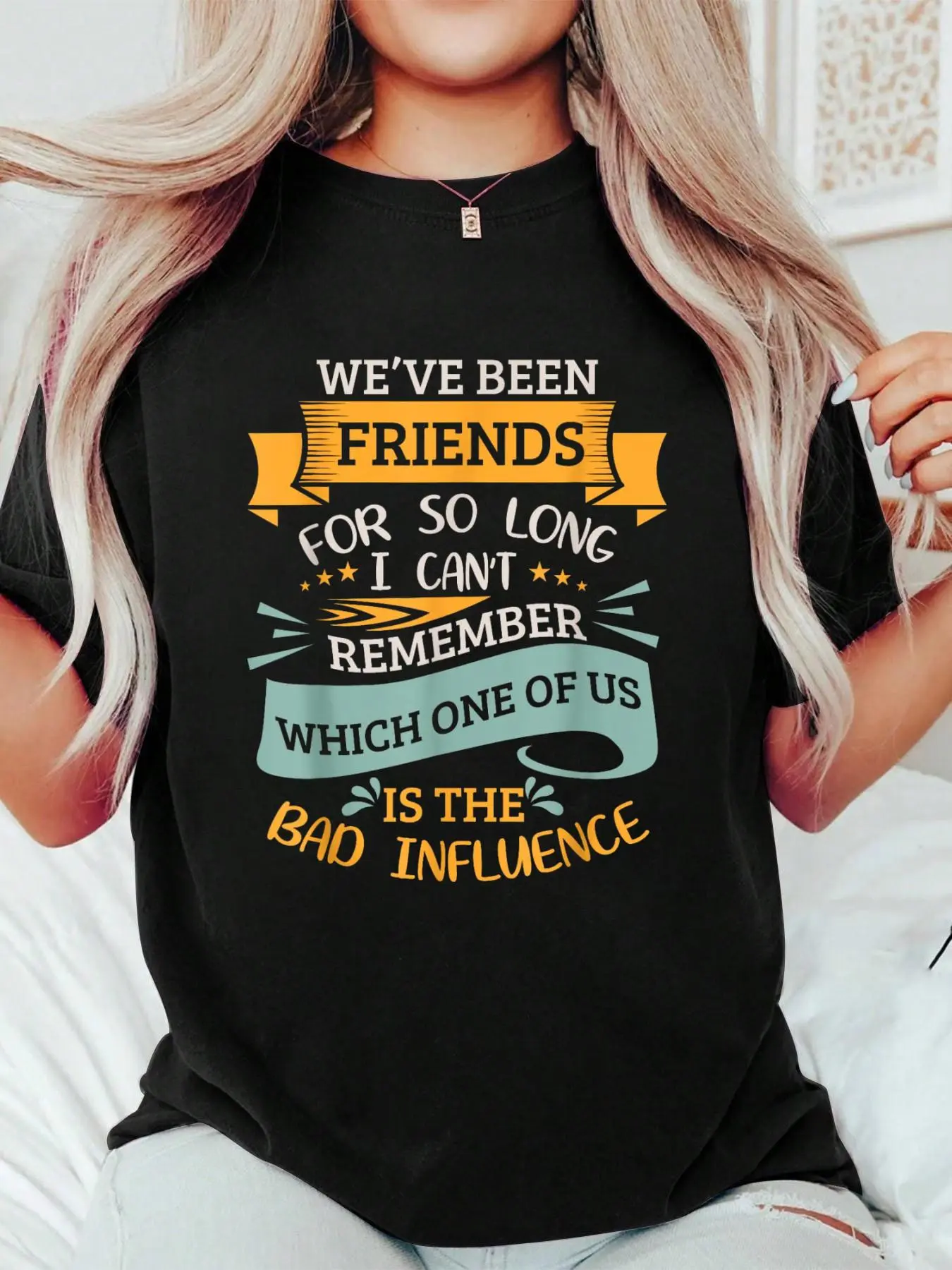 Bad Influence Friends Graphic Friendship Best Friend BFF T-Shirt Print T-Shirt Casual Crew Neck Short Sleeve Comfort Tee Top For Spring & Summer Women's Clothing