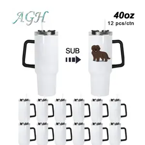 USA 12PCS 40OZ Sublimation blank travel mug with lid and straw - black handle
