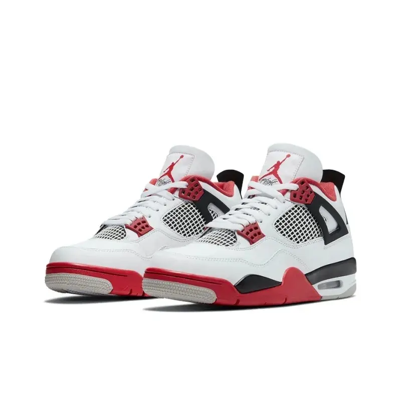White and Red Mid-Top Retro Basketball Shoes