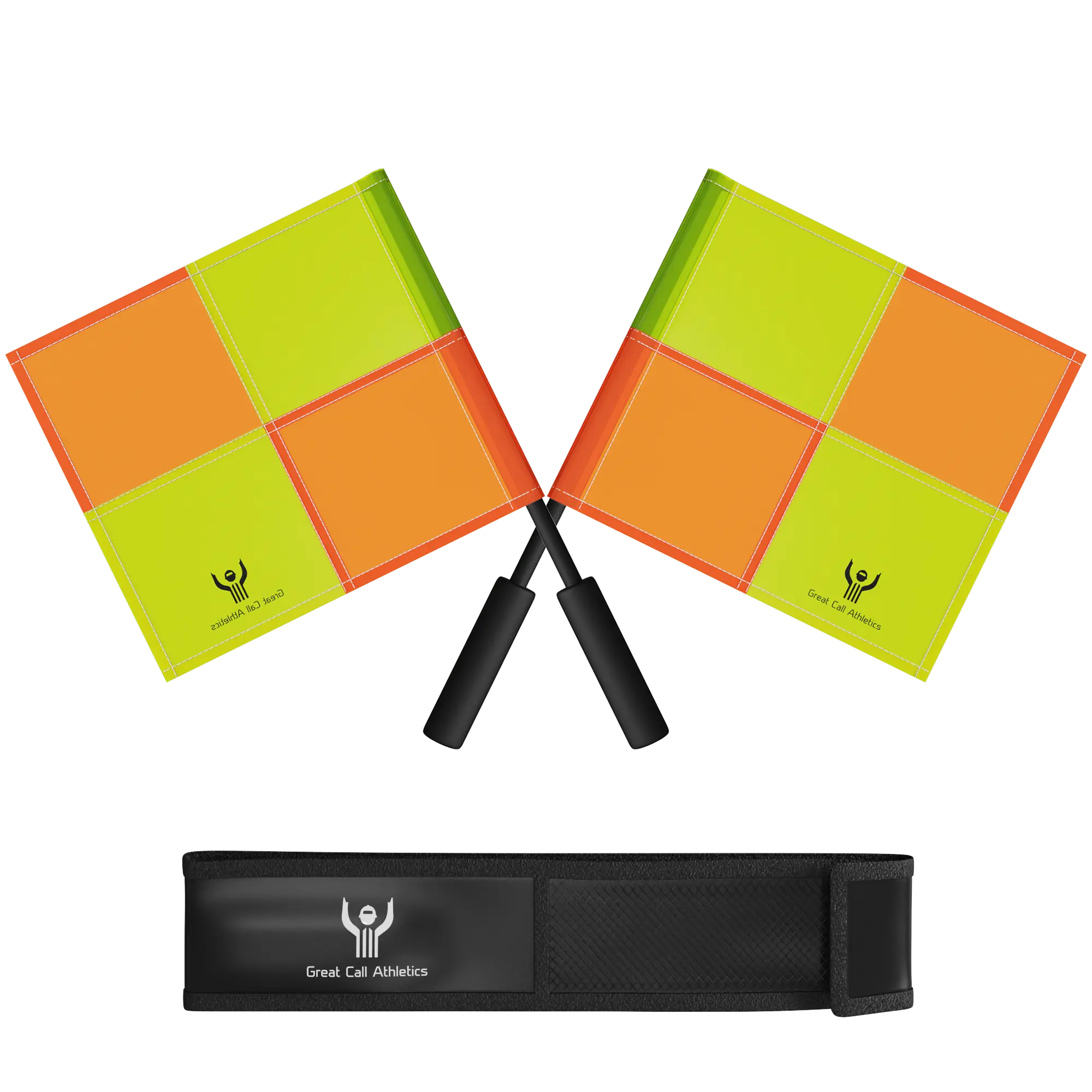 Great Call Athletics Soccer Referee Flag Pro Set Assistant Linesman Yellow Orange Checkered Flags