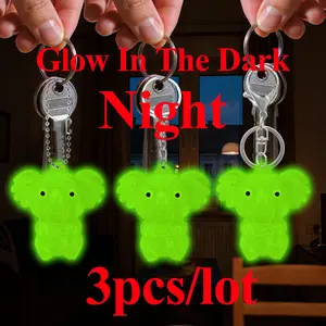 3 Pcs Koala Pattern Keychain Set, Includes Ball Chain, Round Keychain Rings, Lobster Claw Clasp, Glow-In-The-Dark Luminous Keychain
