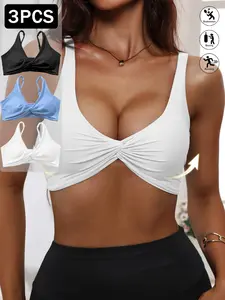 Women's Seamless Sports Bra Set, Front Knot Design, Comfortable Soft Breathable, Ideal for Sport and Daily Wear, 3 Pieces