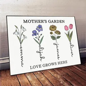 Mothers Day Unique Gifts For Mom, Customized Birth Month Flower Mothers Garden, Custom Canvas With Name Wall Art, Personalized Birthday Christmas Gifts For Mom Grandma Wife From Daughter Son