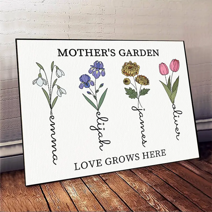 Mothers Day Unique Gifts For Mom, Customized Birth Month Flower Mothers Garden, Custom Canvas With Name Wall Art, Personalized Birthday Christmas Gifts For Mom Grandma Wife From Daughter Son