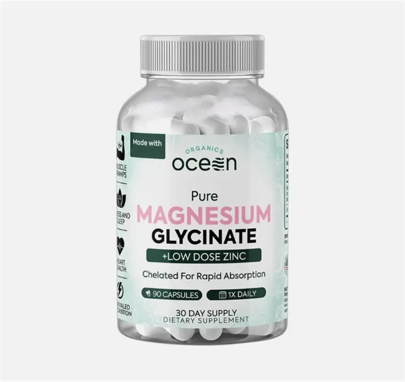 Organics Ocean Pure Magnesium Glycinate Capsules, Chelated Magnesium Supplement for Daily Mineral Support, 90 Capsules, 1 to 3 Pack