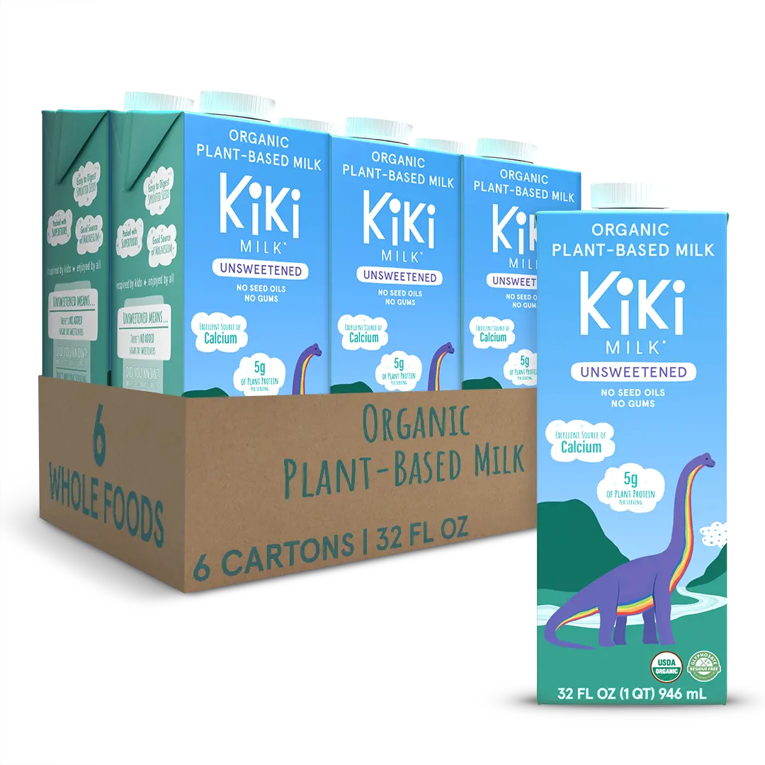 Unsweetened Kiki Milk 6-Pack: Organic healthy dairy-free plant milk with ZERO added sugar (32 fl oz, Pack of 6), High in Calcium & Protein