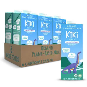 Unsweetened Kiki Milk 6-Pack: Organic healthy dairy-free plant milk with ZERO added sugar (32 fl oz, Pack of 6), High in Calcium & Protein
