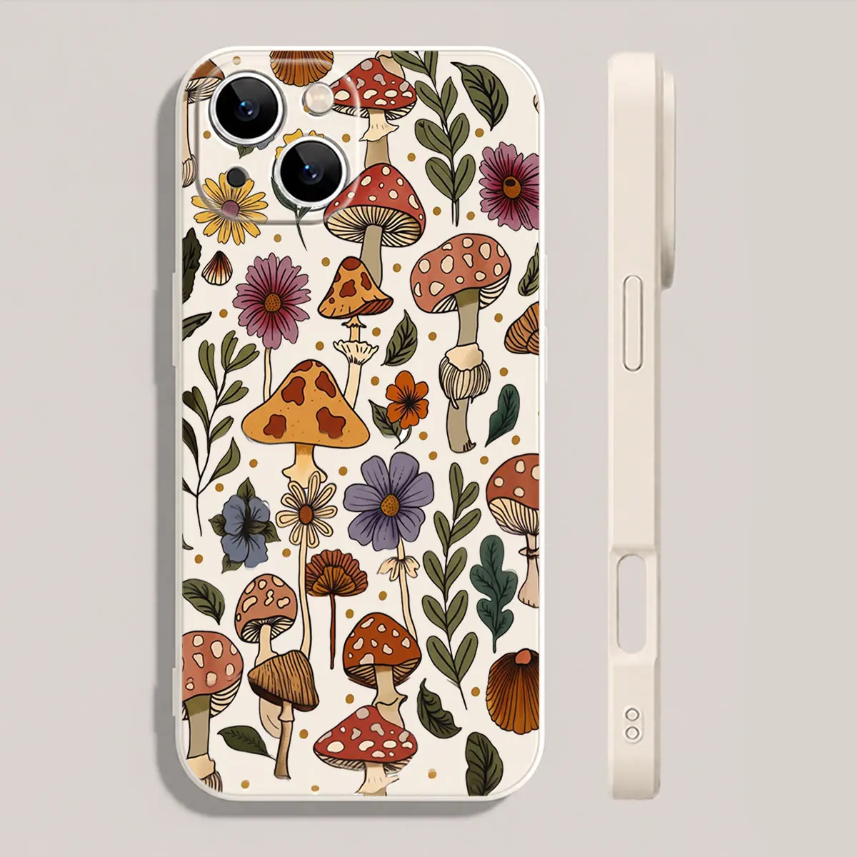 Fly Agaric Wildflower Smartphone Case - Retro Woodland Slim Full-Coverage Bumper for iPhone 17,16,15,14,13,12,11,X Plus Pro Max, Garden-Inspired Cottagecore Gift for Handheld Cellphone Devices, Casing