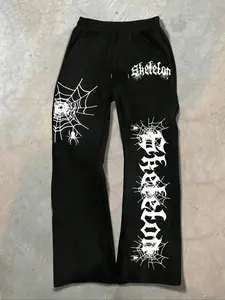 Men's Casual Loose-Fit Sweatpants, Spider Web Print Drawstring Wide Leg Pants, All-Season Comfortable Men's Clothing