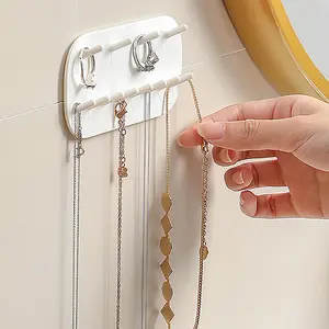 Space-Saving Adhesive Jewelry Rack, Hook Wall-Mounted Necklace Storage, Self Adhesive Hooks, No Drilling Required, Suitable for Necklaces, Earrings, Bracelets