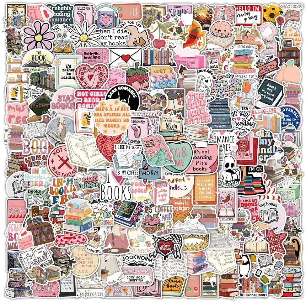 200Pcs Bookish Stickers for Kindle, Book Reading Booktok Aesthetic Stickers, Spicy Fantasy Journal Book Stickers for Adult Clear Case, Bookish Book Lover Gifts Skin Accessories, Mixed