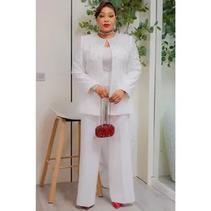 White Embellished 3-Piece Suit Set, Jacket Camisole Pants: Wedding Guest Outfit Church Anniversary Engagement Ceremony Mother of The Bride or Groom