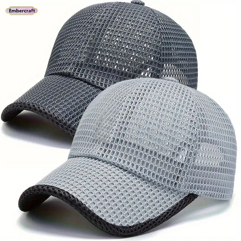 Embercraft Men's 2-Pack Breathable Mesh Sports Hats - Adjustable, Lightweight Fisherman & Trucker Caps, Casual Sports Cap with Ventilation Mesh for Summer Outdoor Sun Protection, Hiking, Breathable Mesh Caps