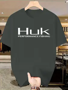 Huk Men's T-Shirt, Breathable Summer Fishing Top, High-Quality Sportswear, Casual Slim-Fit Short Sleeve, Ideal for Daily Wear