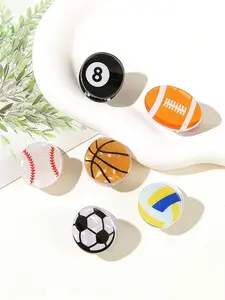 6pcs World Cup Creative Acrylic Sports Hair Clips, Cute Side Bangs Ponytail Holders, Football Basketball Rugby Volleyball Accessories