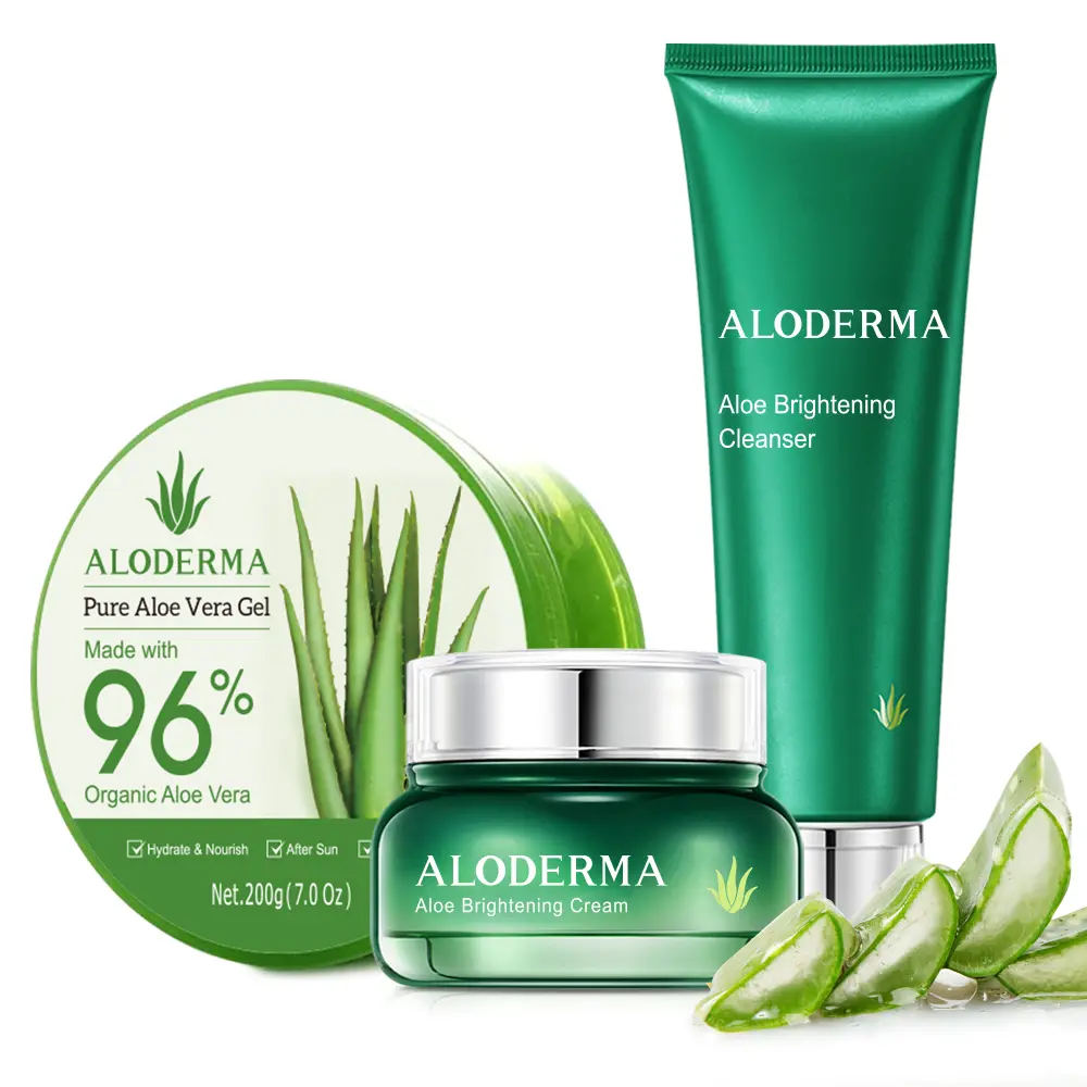 Aloderma Basic Aloe Brightening Set - 3 Pieces - Cleanser, Cream, 200g Aloe Vera Gel