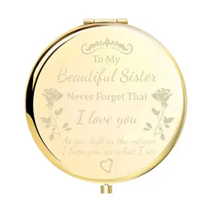 Beautiful Sister Compact Mirror, Round Compact Mirror Bulk, Double-Sided 1X/2X Magnifying Purse Pocket Makeup Mirrors, Cute Small Pocket Mirror for Gift, Travel Essentials, Gifts for family and friends