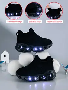 New Children's and Teenagers' Infant Casual Fashion Shockproof Wear-resistant Cool Glowing LED Light Sole Lightweight Breathable Low-top Mesh with Quick Lacing Outdoor Indoor Walking Running Learning Step Sports Leisure Running Shoes Trendy Trainers