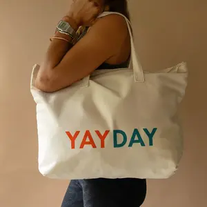 YayDay Tote Bag Oversized 15x22 Canvas Tote – 100% Cotton Large Zipper Bag | Travel Gym Beach Everyday Bag | Reusable Eco-Friendly Shoulder Bag with Pocket | Stylish Functional Durable Lightweight Bag