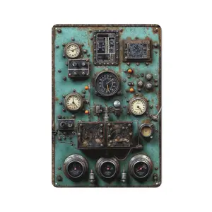 Vintage Steampunk Control Panel Metal Tin Sign - Rustic Industrial Wall Decor for Man Cave, Garage & Steampunk Bar | Retro Gauge & Dials Art
