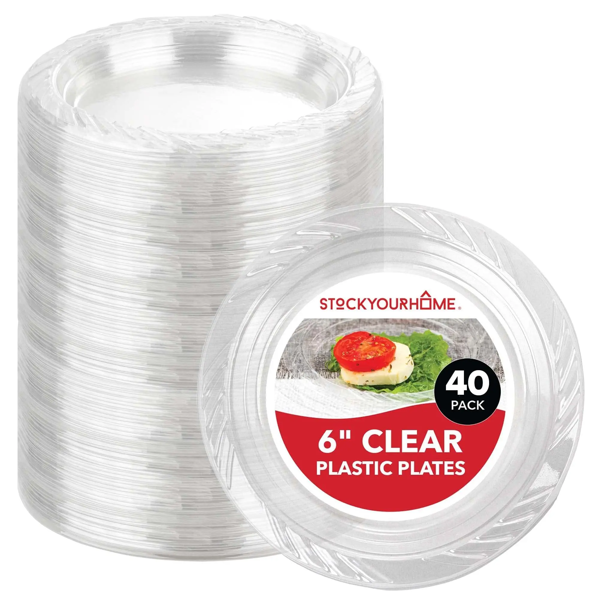 Stock Your Home 6-Inch Clear Plastic Dessert Plates (40 Pack) Flexible Disposable Clear Plates for Dessert & Appetizers, Crystal Clear Small Plates for Parties & Catering, Clear Plastic Party Plates