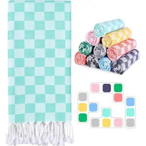 Checkered Plaid Turkish Beach Towel Vacation Essentials Blanket Sand Free Quick Dry Thin Cloud Clearance Alaska Cruise Summer Accessories Beach Gift Must Haves Gear Stuff Travel Gadgets