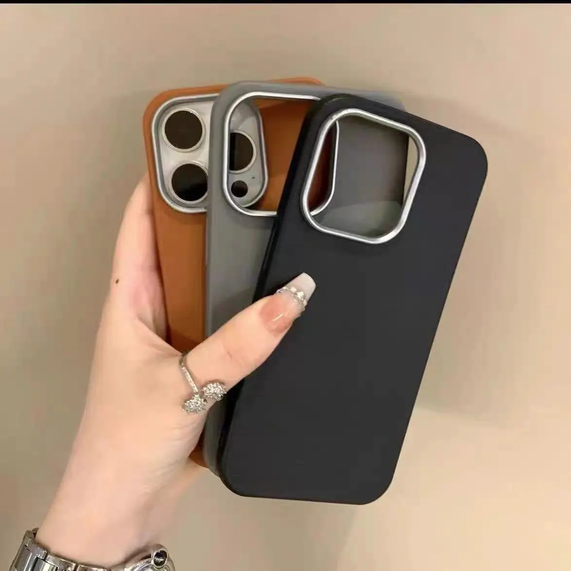 For iPhone12/12PRO phone cases, simple and plain leather pattern iPhone12PROMAX military grade protection, lens height added classic series phone cover
