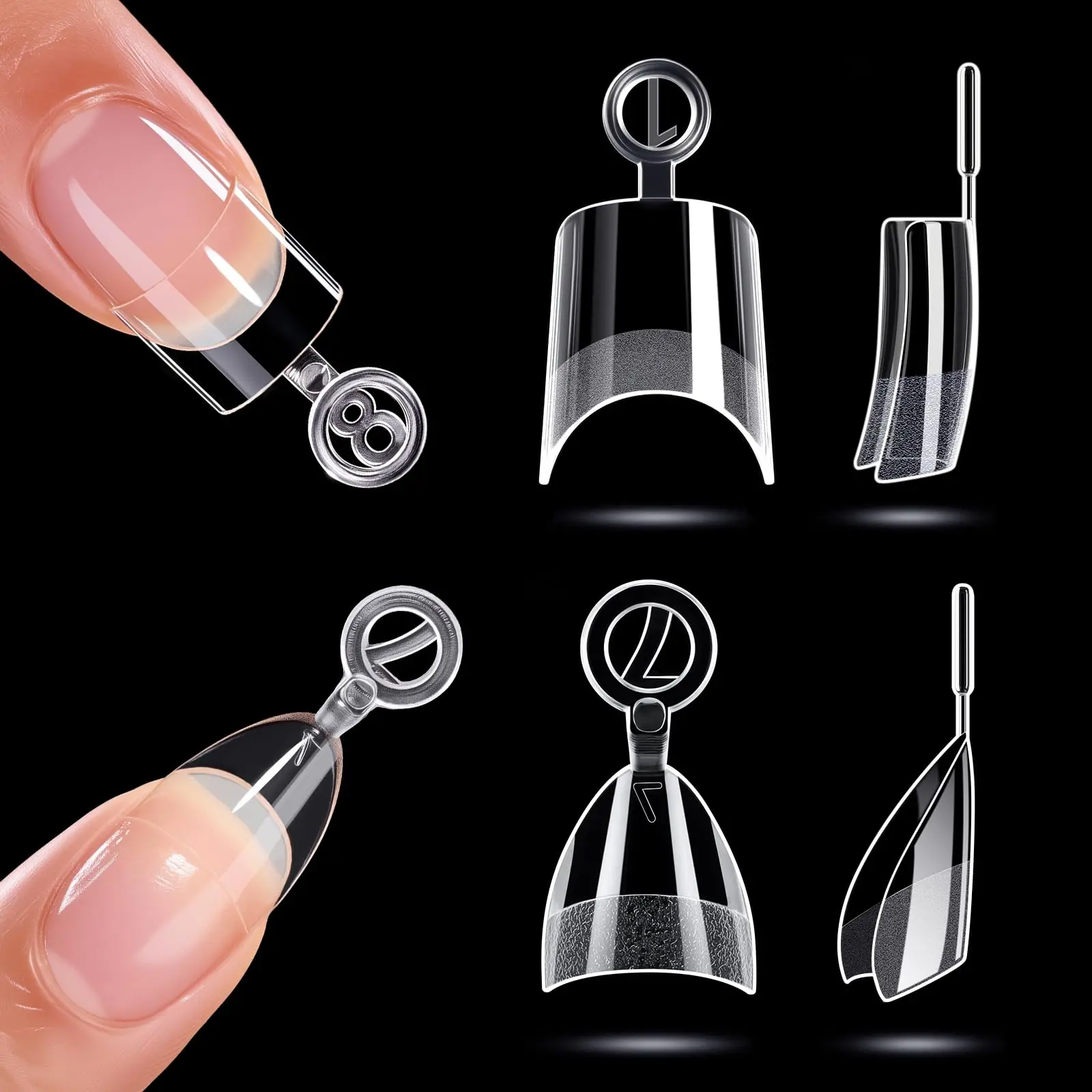 Makartt 420Pcs Short Almond & Tapered Square Half Cover Nail Tips: 2 Shapes Clear Tips Set with 15 Sizes, Pre-Etched Inside False Nails for DIY Nail Extensions, Salon Manicure Supplies DIY at Home