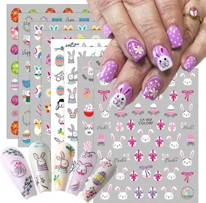 8 Sheets Easter Nail Art Stickers Easter Egg Rabbit Nail Decals 3D Self Adhesive Nail Stickers Easter Egg Cute Bunny Cartoon Nail Designs Easter Day