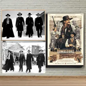 [NO FRAME] Vintage Western Cowboy Walking Scene Poster, Classic Frontier Outlaw Wall Art, Old West Aesthetic Print for Man Cave Decor
