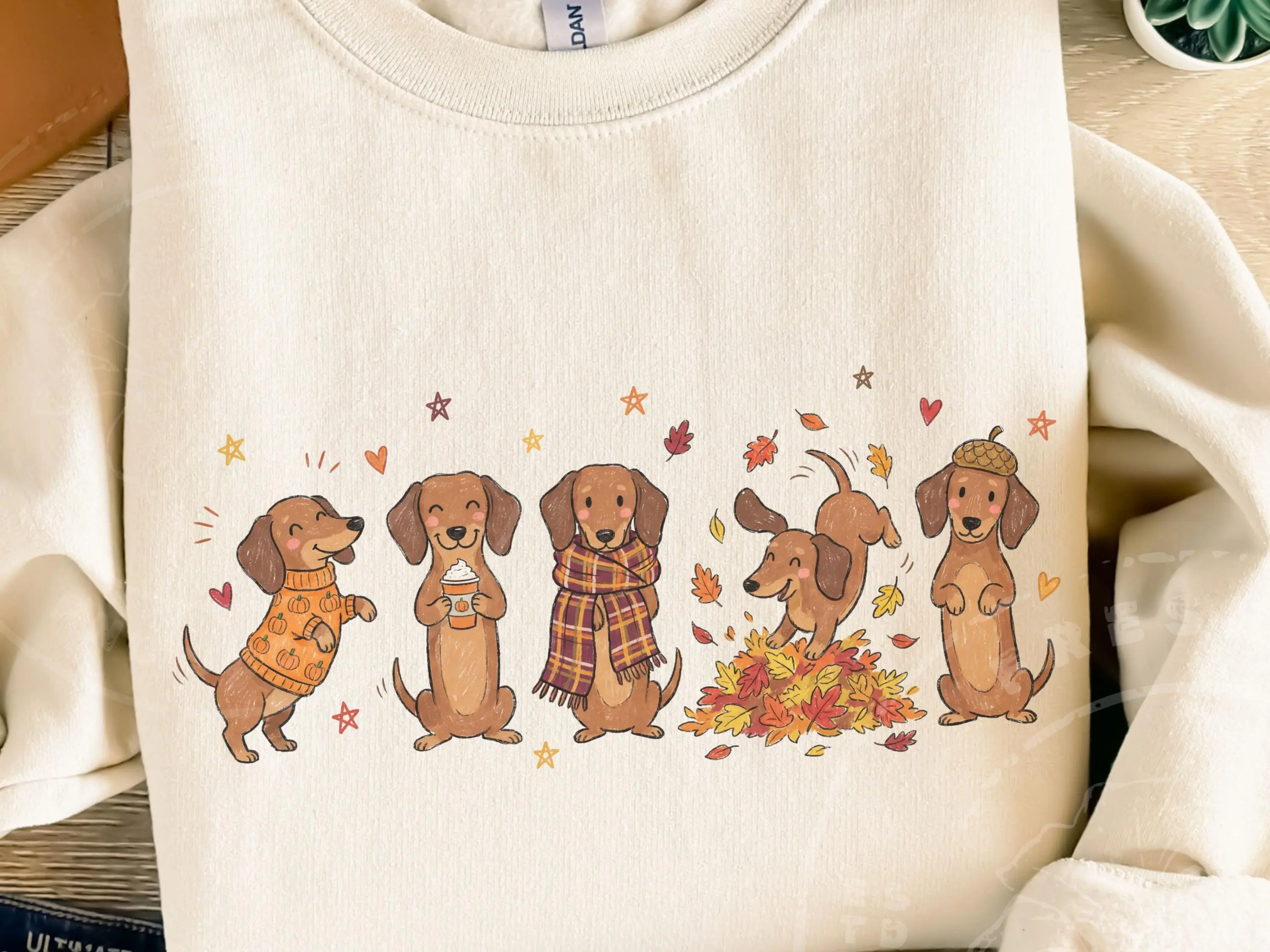 Fall Dachshund Sweatshirt | Doodle Crew Cute Wiener Dog Sweatshirt | Cozy Autumn Dog Mom Sublimation Doxie Dog Owner