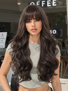 26 Inch Wavy with Bangs, Fashionable Versatile Hair Accessory, Stylist Friendly Wig, Easy To Style, Perfect for Daily Wear