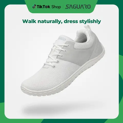 Saguaro Wish Unisex Minimalist Barefoot Casual Jogging Shoes - Lace-Up Mesh+Suede Upper, Natural Rubber Wide Toe Box, Quick Drying, Non-Sloping Ankle Support, Ergonomic Design, Antimicrobial All-Season Walking Running Athletic Trainers