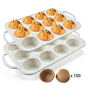 102PC Non-Stick Muffin Pan with Wide Handles, 100 paper cups, Colorful Confetti Pattern Cupcake Baking Tin, Carbon Steel Cake Mold for Oven, Large Baking Tray for Home Party & Kitchen outdoorfun