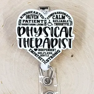 Physical Therapist Retractable ID Badge Reel | Therapy OT PT Rehab Rehabilitation | Teacher Nurse MD Doctor Medical Hospital Healthcare Badge Holder