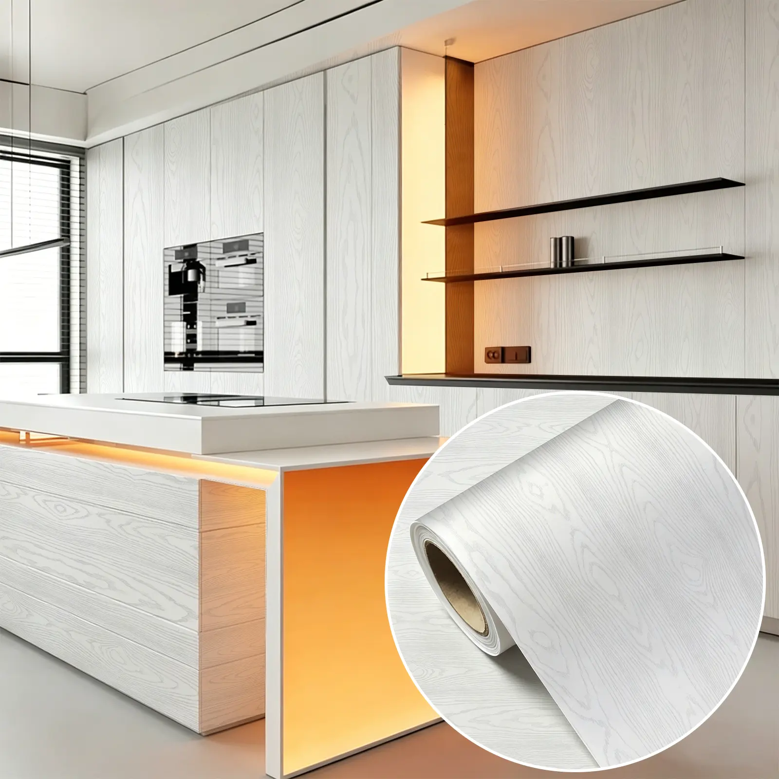 1 Roll Thick Waterproof Removable White Wood Grain PVC Temporary Wallpaper - Renter-Friendly Self-Adhesive Contact Paper, Heat-Resistant Vinyl Film for Accent Wall, Bathroom, Furniture, Easy to Apply (Roll Form)