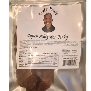 Uncle Tony's Cajun Alligator Jerky - 2 OZ (60g) - Made in the USA - Snack - No Artificial Ingredients - No Artificial Additives - Taffy