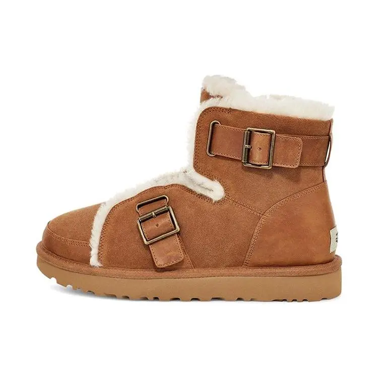 UGG Dune Mini Buckle Boot Fleece Lined Brown Women's Classic Novelty Series Adjustable Leather Strap TREADLITE Outsole Lightweight Footwear Girl Fur Boots Cowboy Boots for Women