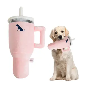 Fun Handle Toy Cup, Destructible Sound Toy, Plush Replica Cup with Crinkly Paper and Squeaker, Interactive Tough Chewer, Dog Love It