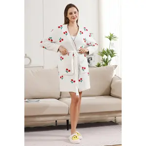ComfyLuxe Cherries Pattern Luxury Soft Robe w/ Front Pockets & Belt